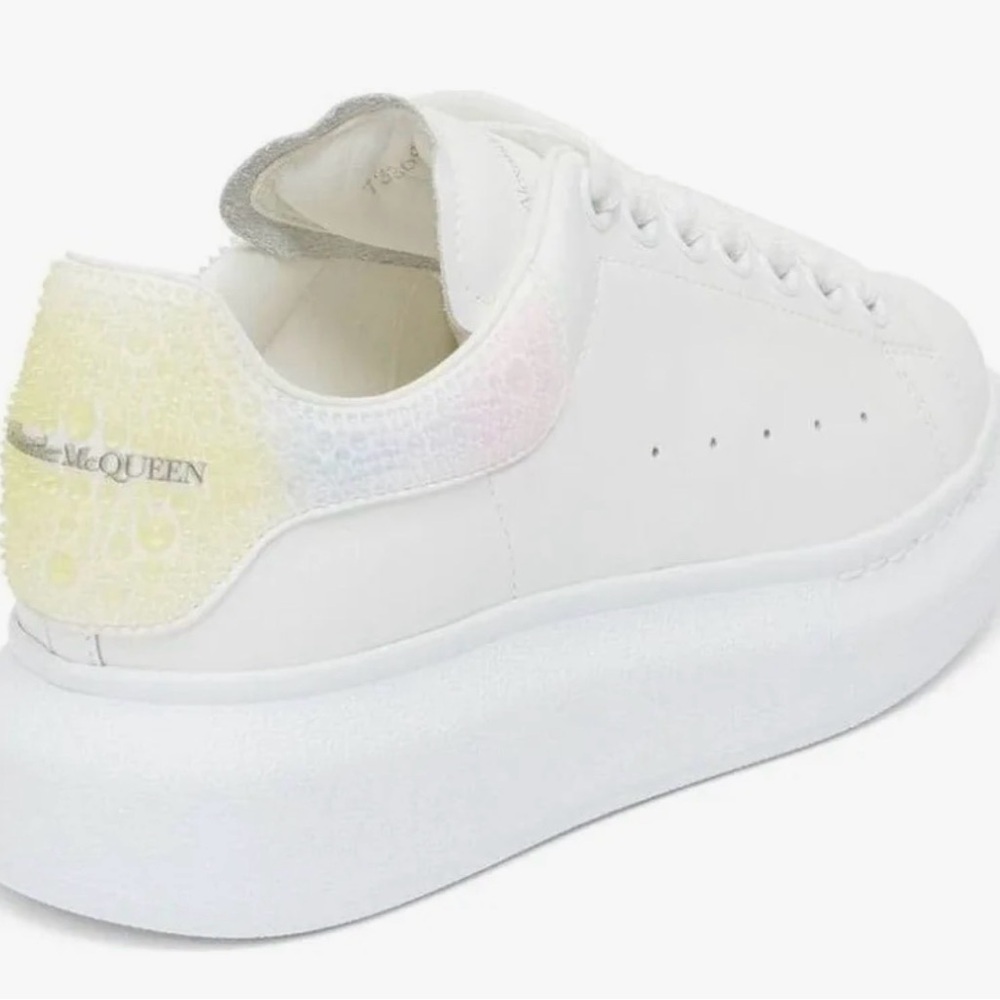 Alexander McQueen White Platform Sneaker with Iridescent spiky Heel Tab